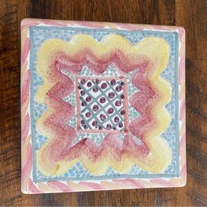 Vintage MacKenzie Childs RETIRED Keukenhof pattern cork back tile trivet